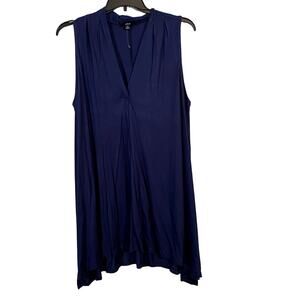 Ellos Womens 1X 22/24 Navy Blue Sleeveless Dress V Neck Knee Length Business